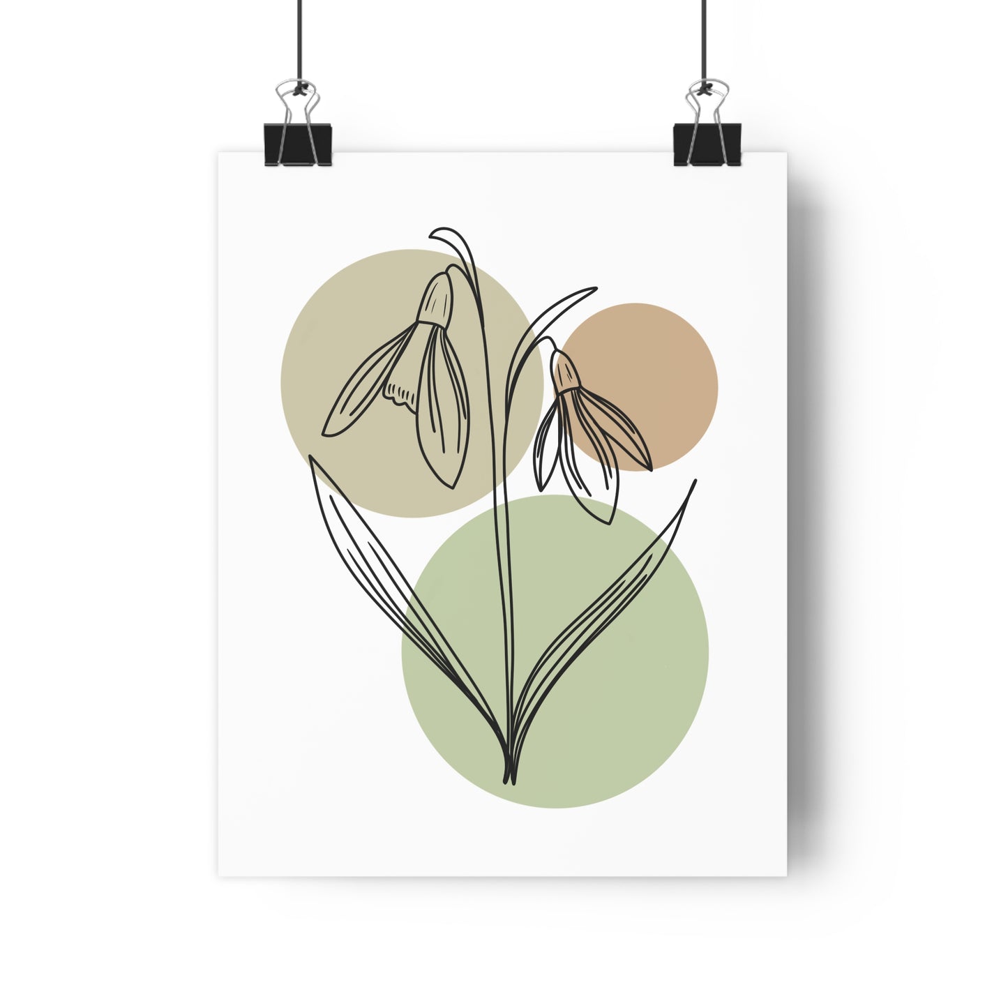 Snowdrops Line Art Print | Tan Colors