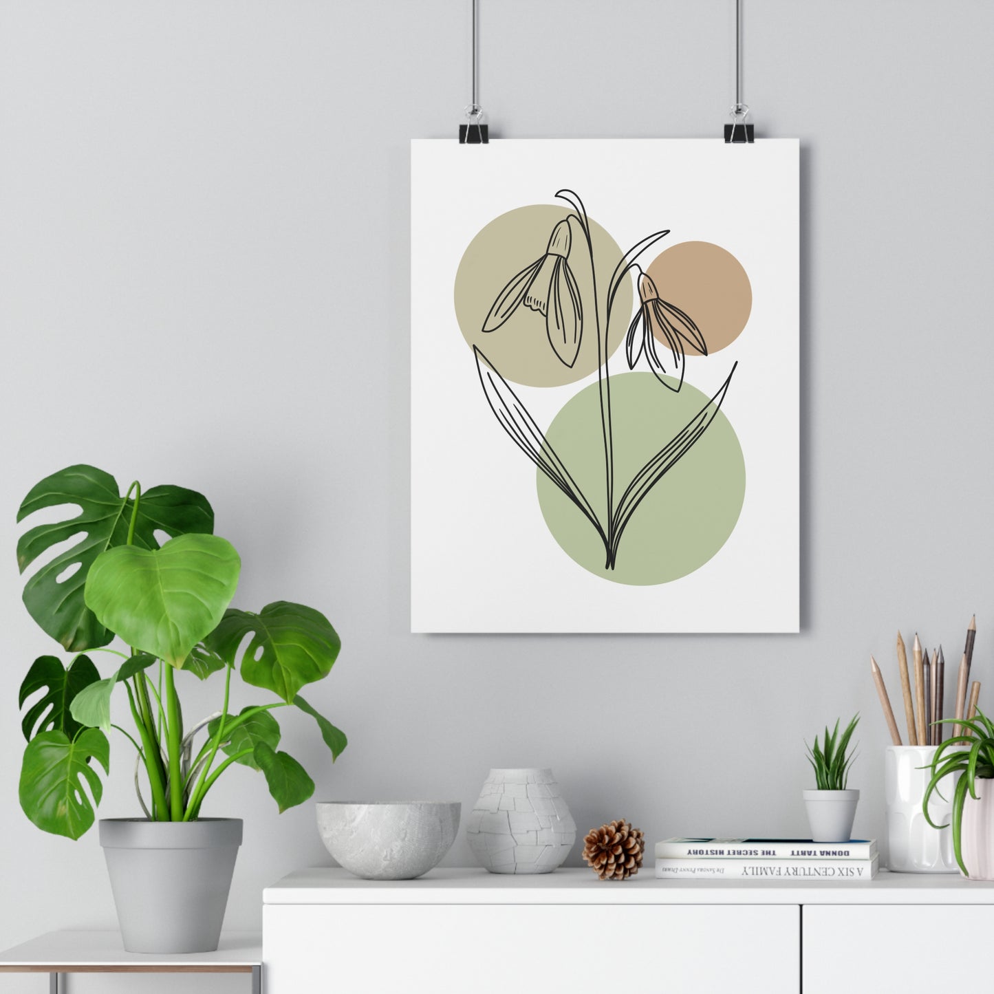 Snowdrops Line Art Print | Tan Colors