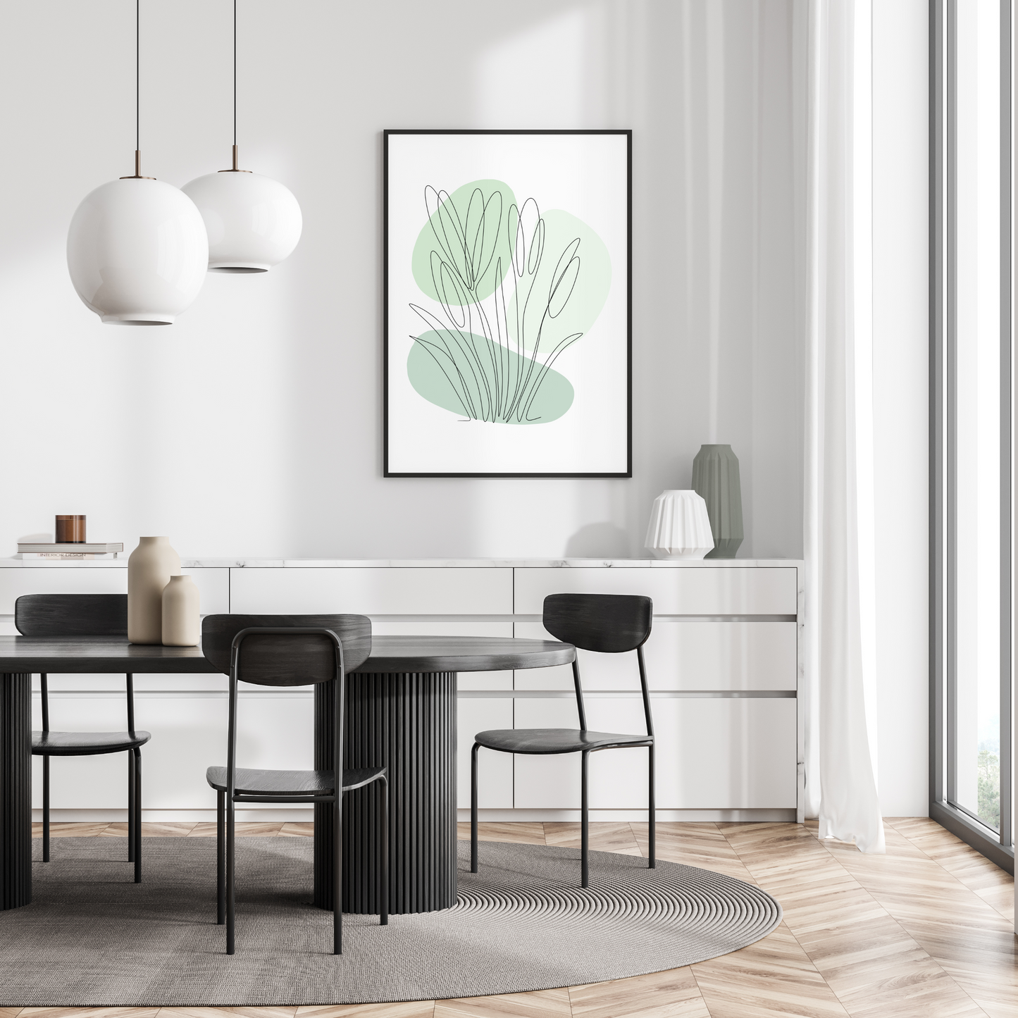 Crocus One Line Art | Green Colors