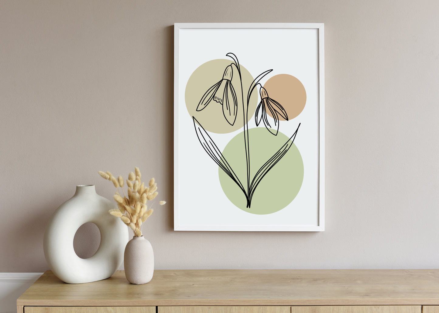 Snowdrops Line Art Print | Tan Colors