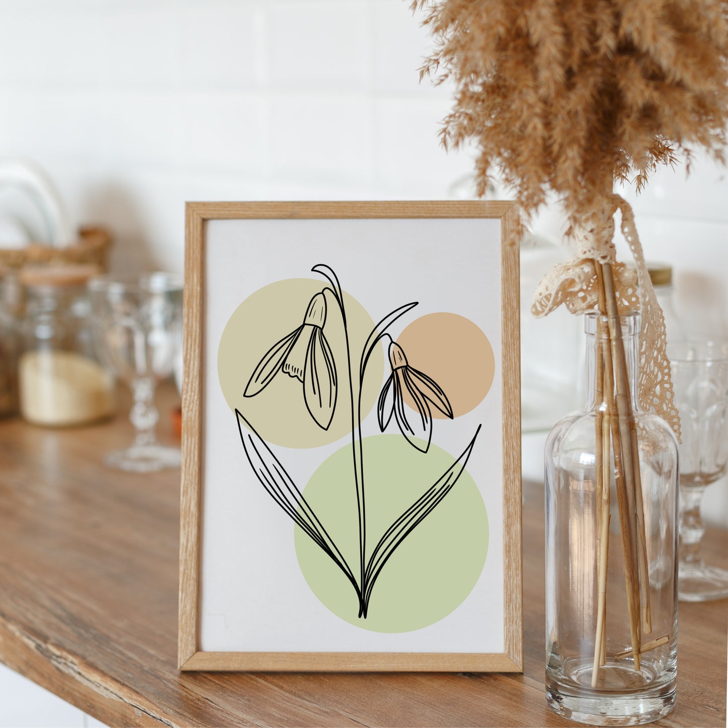 Snowdrops Line Art Print | Tan Colors
