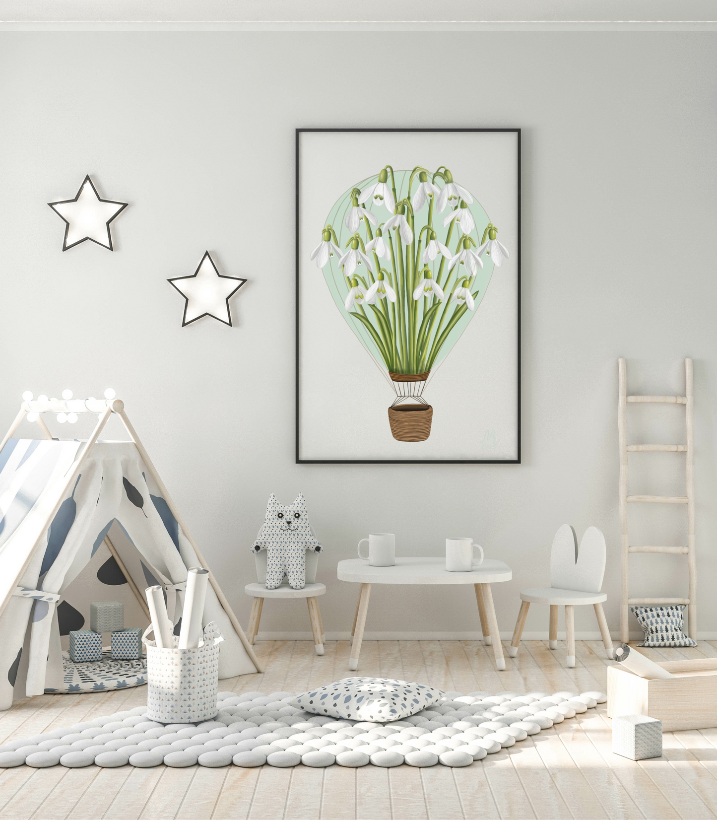 Snowdrop Air Balloon Art Print