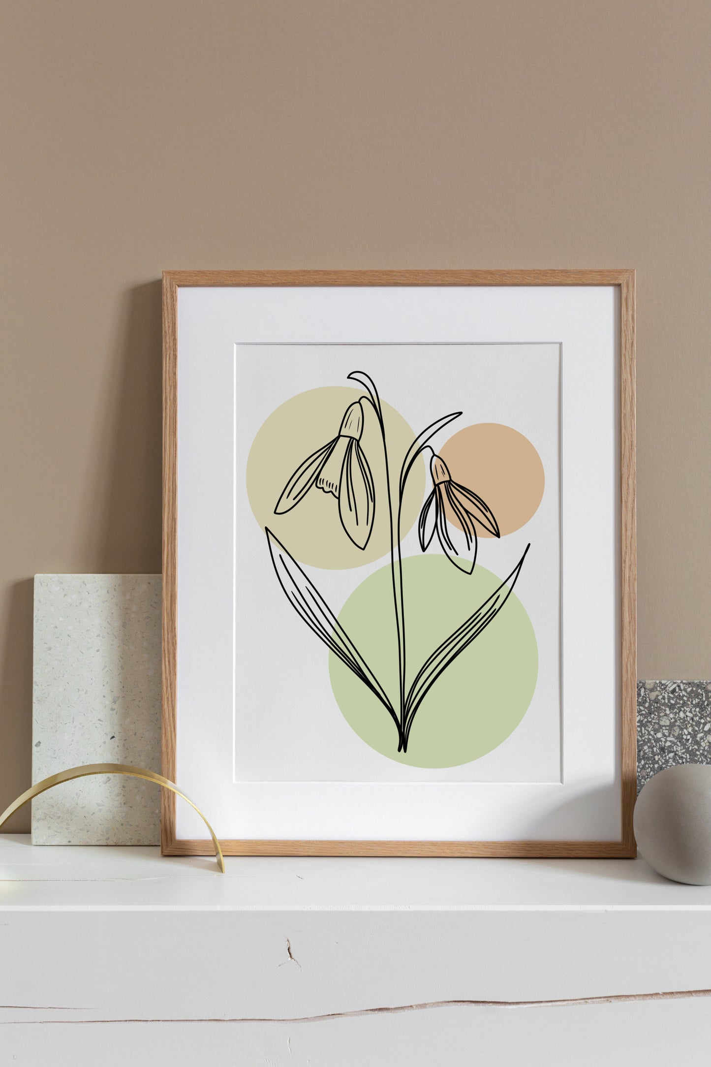 Snowdrops Line Art Print | Tan Colors