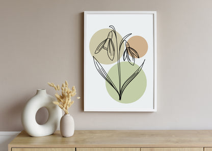 Snowdrops Line Art Print | Tan Colors