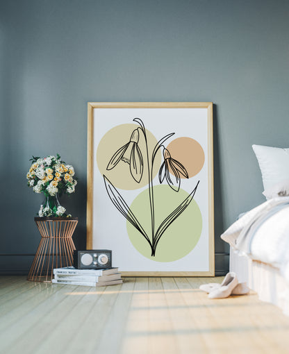 Snowdrops Line Art Print | Tan Colors