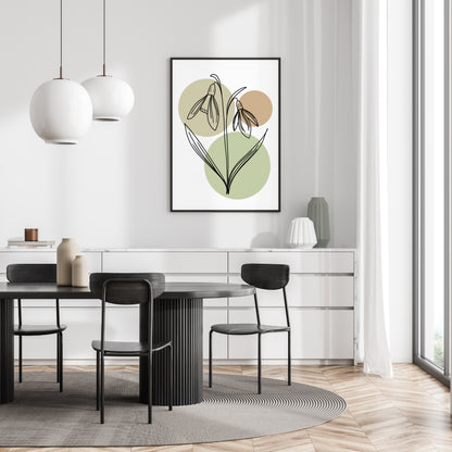 Snowdrops Line Art Print | Tan Colors