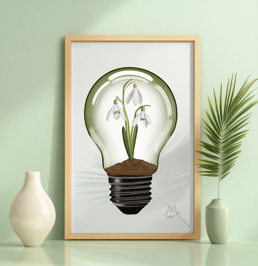 Snowdrop Light Bulb Art Print