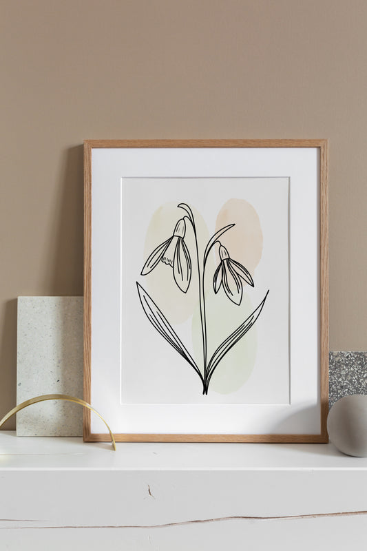 Snowdrops Line Art Print | Beige Colors