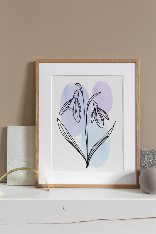 Snowdrops Line Art Print | Blue Colors