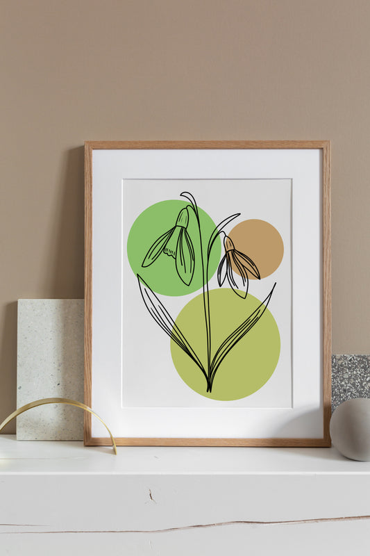 Snowdrops Line Art Print | Green Colors