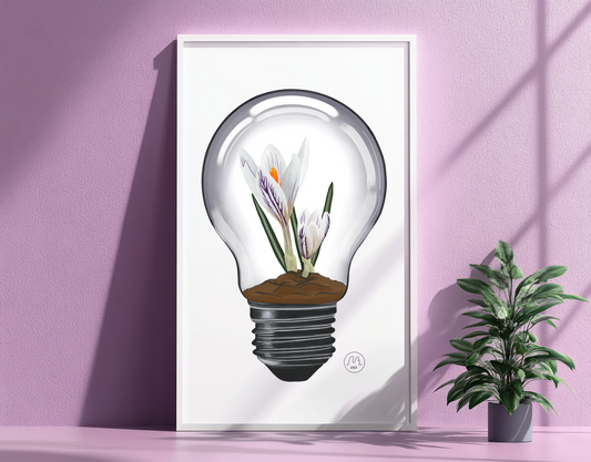 White Crocus Light Bulb Art Print